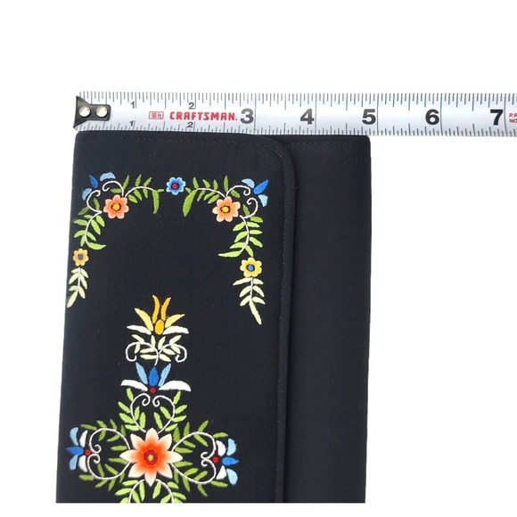 Vintage Clutch Floral Hand Embroidered Black Silk 1950s Purse Evening Handbag - Picture 6 of 7